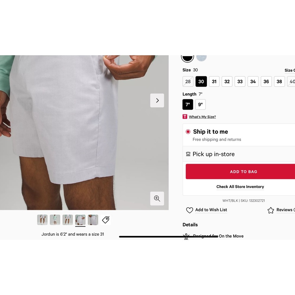 Men’s Lululemon Commission Classic-fit Shorts 7” size 30